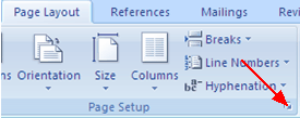 MS Word 2007 Page setup box